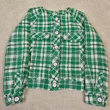 Cabi Green Plaid Parisian Tweed Chic Blazer Fringe Trim M Old Money Prep Luxury