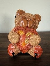Vintage 1970  s Handmade 7x5  Ceramic Teddy Bear Wall Hanging