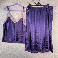 Linea Donatella Pajama Set Womens XL Purple Satin Lace Trim Cami and Pants
