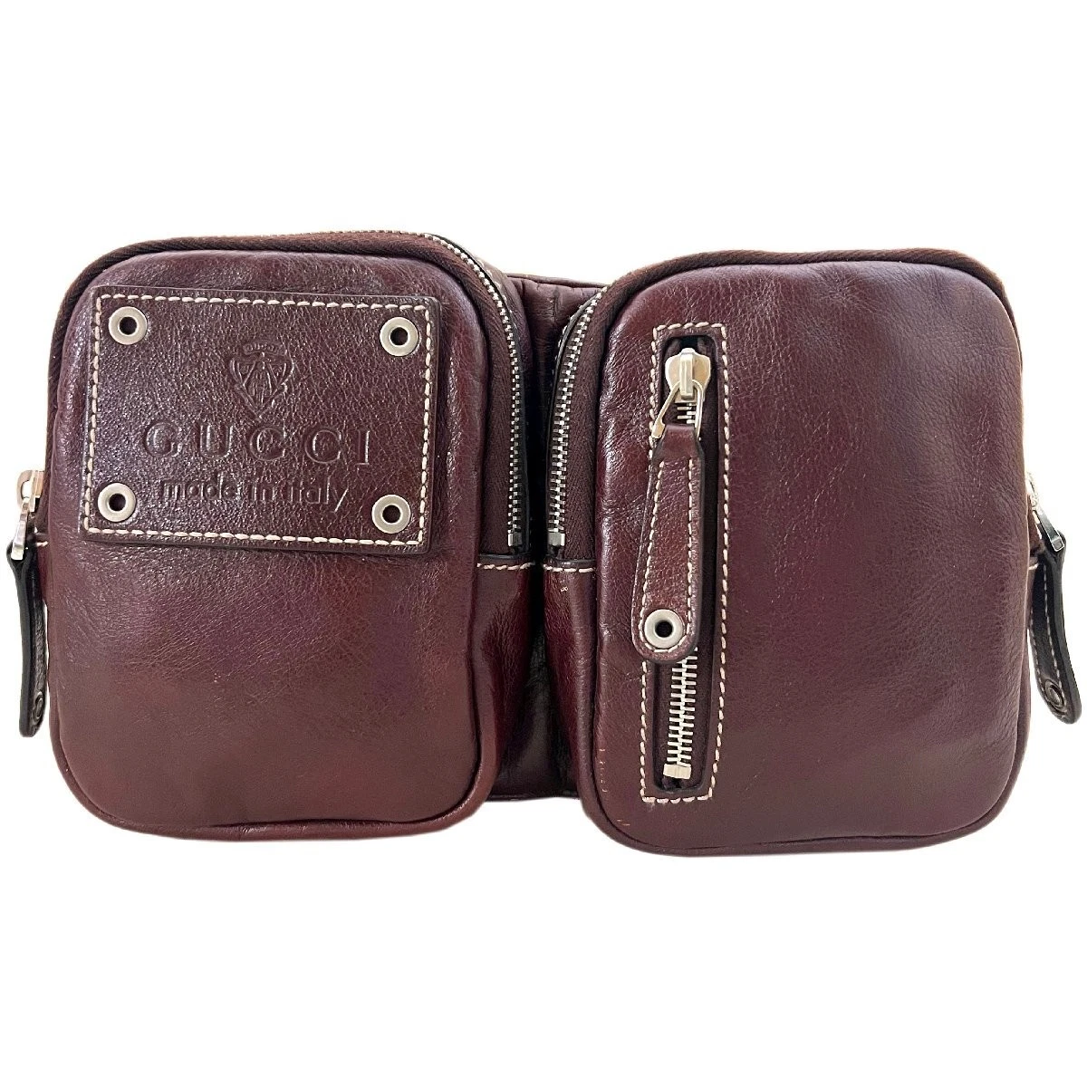 GUCCI Sac Taille Pochette Cuir Body Bag 201846 Logo Plaque Marron Marron