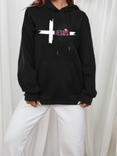  Plus Size Casual Animal Print Hooded Sweatshirt w/Pockets, 100 Polyester Kni