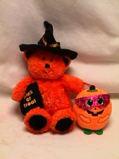 Ty Beanie Baby WITCHY Orange Witch Bear  MYSTERY Pumpkin Halloweenie Ornament