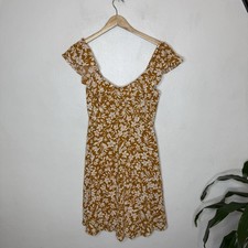 New Old Navy Yellow Fit & Flare Ruffle Trim Cami Dress Womens Small Floral Boho