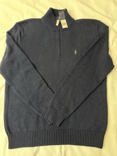  150 Polo Ralph Lauren Men  s Premium Cotton Quarter-Zip Sweater Navy Size M