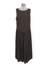 M&S Women's Dress Brown Mix Polka Dot Sleeveless Boat Neck Cut Out Detail New