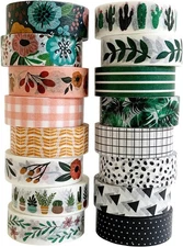 Washi Tape Set of 16 Rolls of 15 mm Wide Cute Decorative Washi Tape for Journali