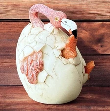 Flamingo Baby Bird Hatching Egg Resin Figurine 2 1/2 Inches