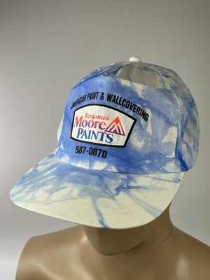 Vintage Benjamin Moore Paints Hat Cap Snap Back Blue White Tie Dye Mens 90s