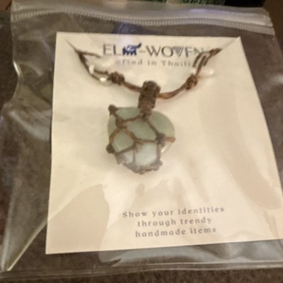 Ele-Woven Handcrafted Natural Green Aventurine Pendant Necklace Cord Thailand