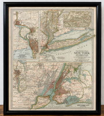 Pair of The Century Co. Atlas vintage maps of New York