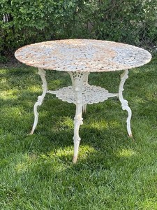 Victorian Cast iron Outdoor Patio Table, Ornate Cutout Top, 4-Leg Base