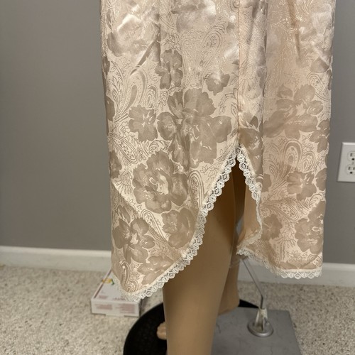 Vintage Barbizon Nachthemd Gr. Medium glänzend Satin Blumen Pfirsich Spitze Maxi lang - Bild 6 von 11