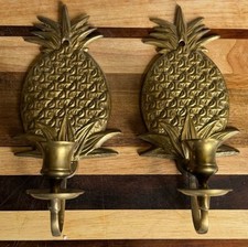 Vintage Pair of Solid Brass Pineapple Wall Ca...