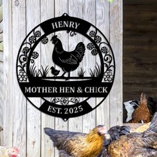 Personalized Chicken Farm Metal Sign, Mother Hen And Chick Wall Art