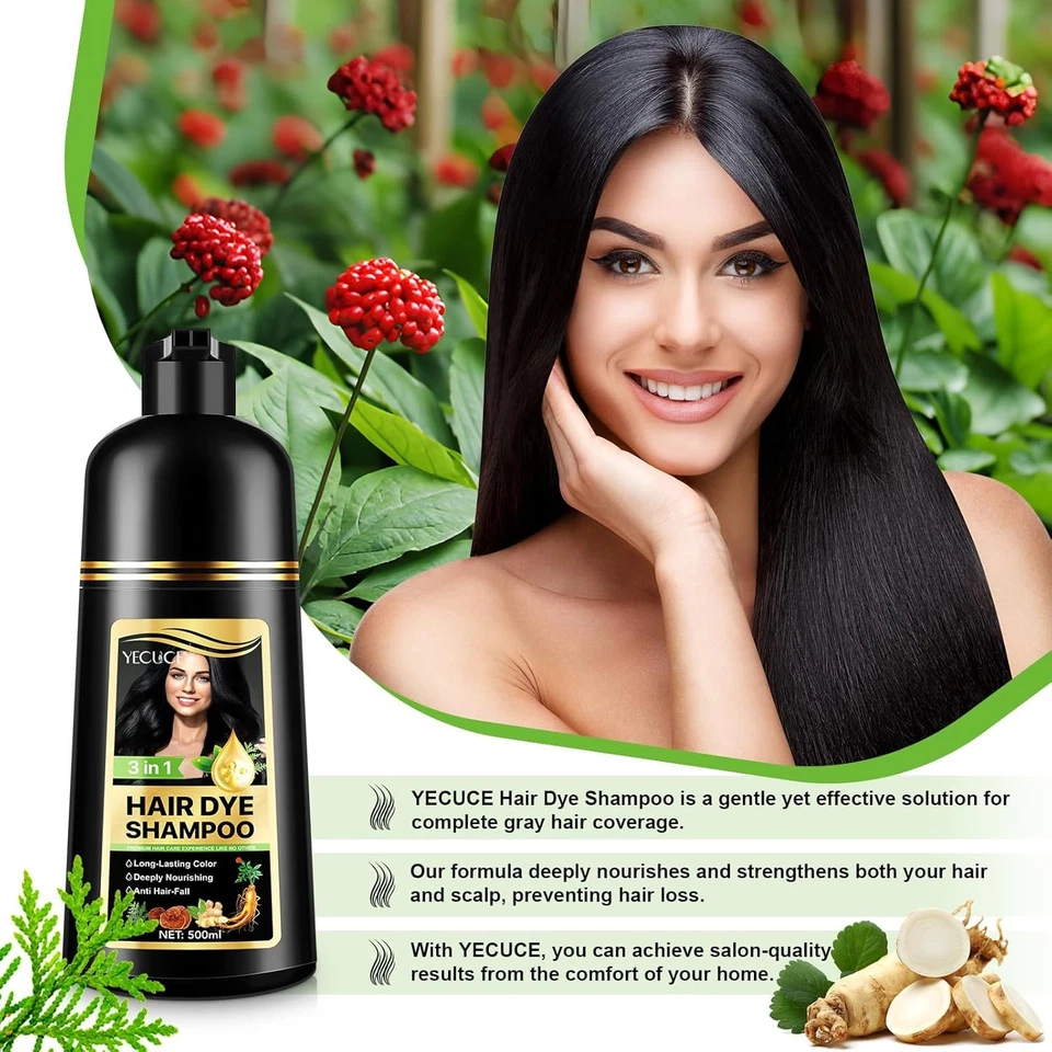 Black Hair Dye Shampoo 3 in 1 for Gray Hair, Semi-Permanent Hair Color Shampoo f - Image 2 of 4