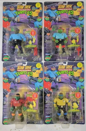 Vintage(NEW/NOS)Lot of 4, 1994 Star Trek TMNT Leo, Don, Raph, Mikey(Playmates)