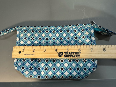 Modella Blue and White Geometric 7x5'' Travel Makeup Cosmetic Bag Zip Closure