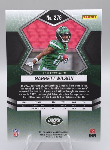 2022 Panini Mosaic #276 Garrett Wilson RC Rookie NFL Debut New York Jets - Picture 2 of 2