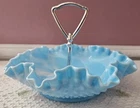 Vintage Blue Swirl Fenton 8 Inch Candy Dish. Hobnail Milk Glass Beautiful Piece