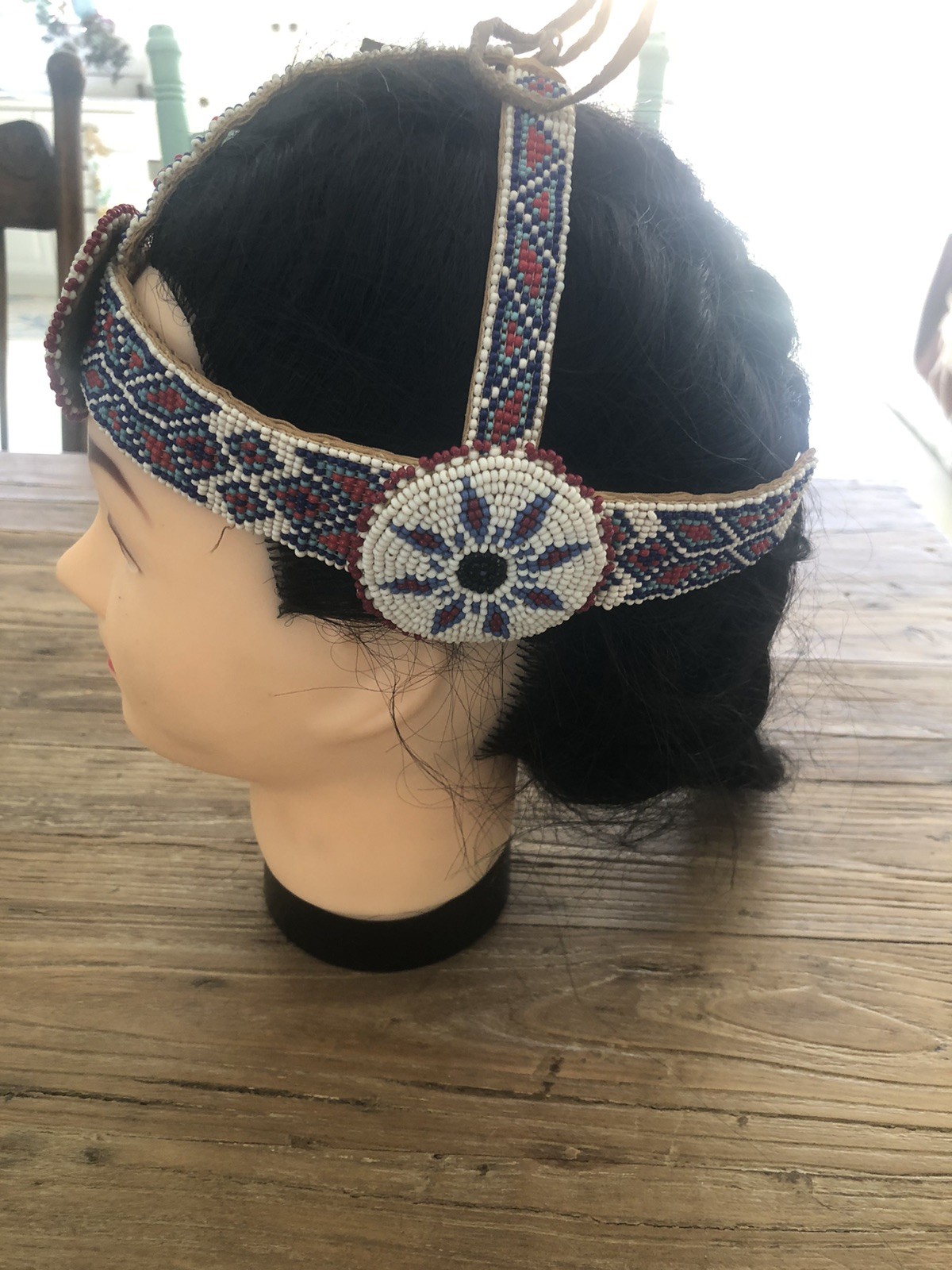 Vtg Native American War Indian Warrior Beaded  Dance Headdress Headband Drum