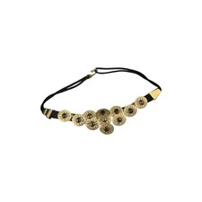Vintage Gold Toned Metal Medallion Boho Disk Concho Stretch Waist Belt - Black