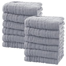 SWEET DOLPHIN 12 Pack Baby Muslin Washcloths - 10x10 Inch Pack of 12 , Grey