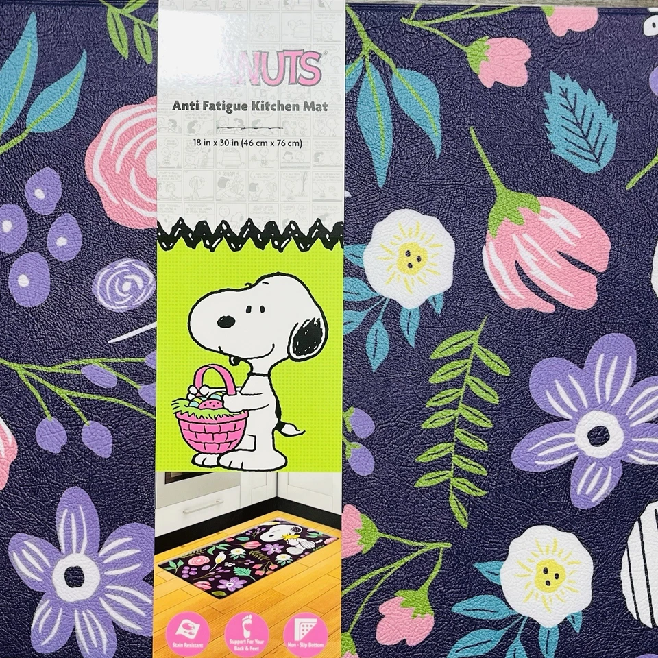 花生防疲劳厨房垫 18 英寸 x 30 英寸史努比伍德斯托克春花拥抱 — 第 3/4 张图片