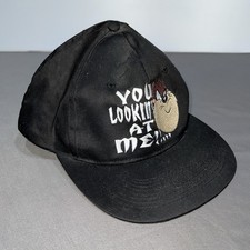 Vintage NWT Looney Tunes Taz Snap Back Cap Hat Youth OSFM Black -87