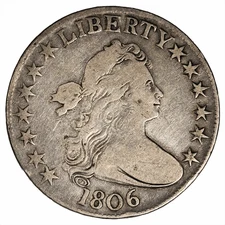 1806 Pointed 6 No Stem Draped Bust Heraldic Eagle Half Dollar 50C Raw
