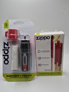 ZIPPO OUTDOOR Emergency Fire Kit With 5  paraffin tinder & TYPHOON MATCHES NEW