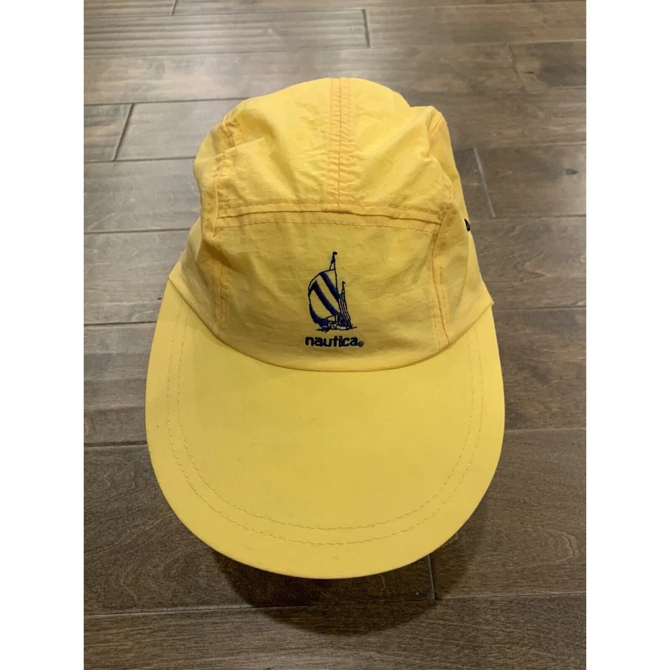 Sombrero de colección años 90 Nautica Royal Longbill amarillo 5 paneles puntada única raro Foto 2 de 4