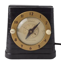 Vintage 1940's Art Deco Telechron Electric Clock w/ Alarm  Model 8H61 Runs!