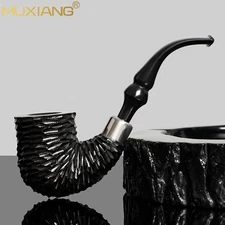 MUXIANG Briar Hungarian Pipe Carved Wooden Tobacco Pipe Rusticated Freehand Pipe