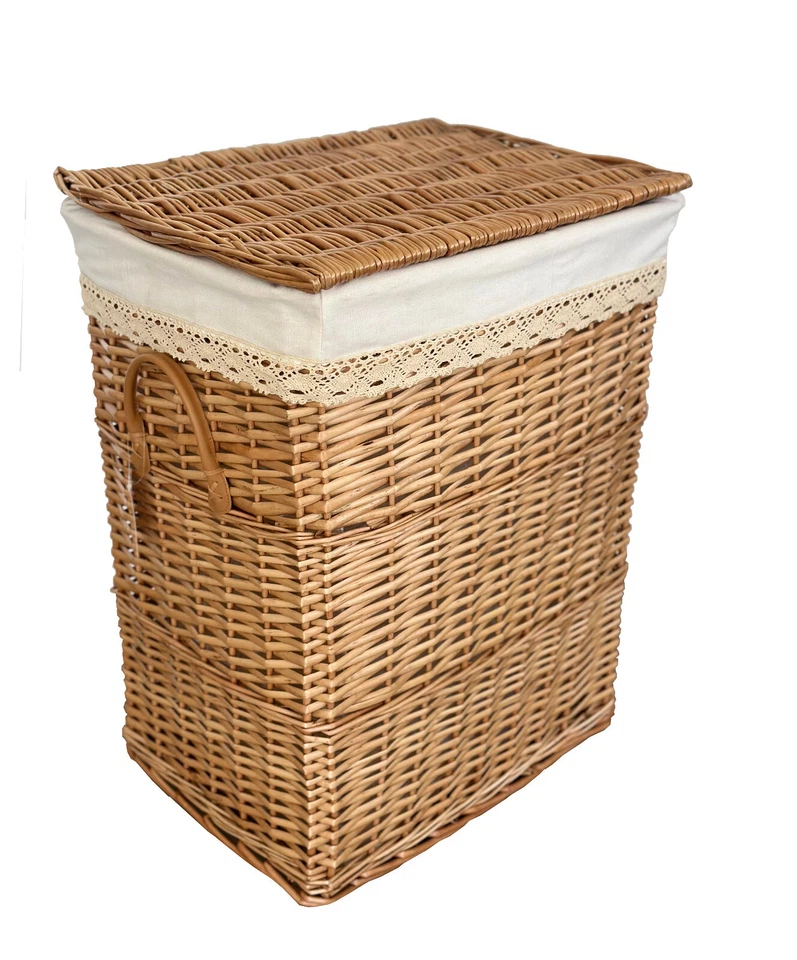 Wäschekorb weide natur beige rechteckig Deckel Handgriff Bezug 3x Varianten - Bild 2 von 4