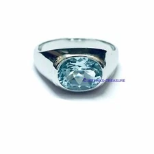 Natural Blue topaz Gemstone with 925 Sterling Silver Ring for Men's #A3449