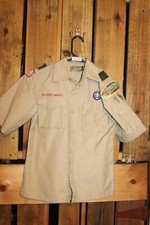 Boy Scouts of America BSA Youth Shirt Medium Tan Glued Patches