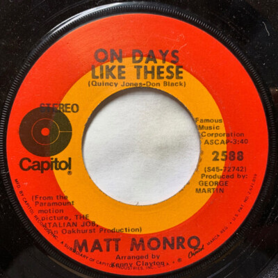Matt Monro On Days Like These Vinyl Single 7inch Capitol