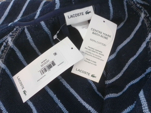 LACOSTE BLUE STRIPED HOODED BATHROBE L/XL - Picture 7 of 7