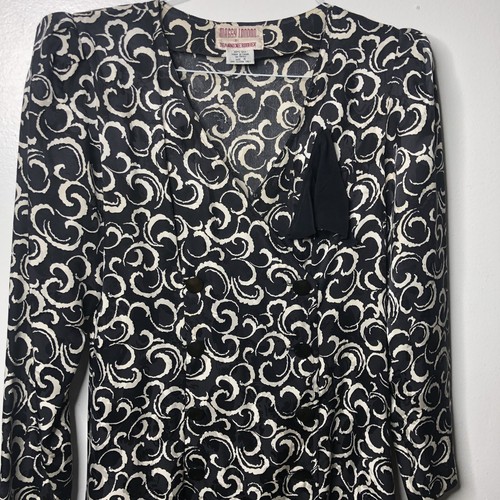 VTG 80s Maggie London Jeannene Booher Black White Double Breast Silk Dress Sz 4 - Picture 4 of 7