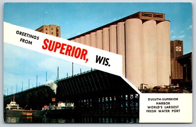 Postcard  Duluth-Superior Harbor World's Largest Fresh Water Port, Duluth WI