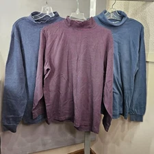 Men Shirt Top Turtle Neck Mock L Casual Cotton Blend Blue Red Solid Stripe Lot 3