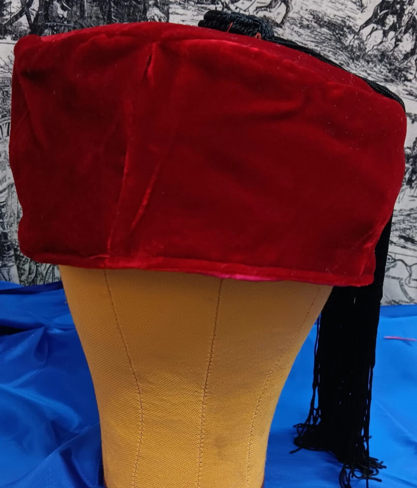 GORRA FUMADOR Repro 1800 Estilo Victoriano Rojo Oscuro Terciopelo Talla Mediana Foto 3 de 4