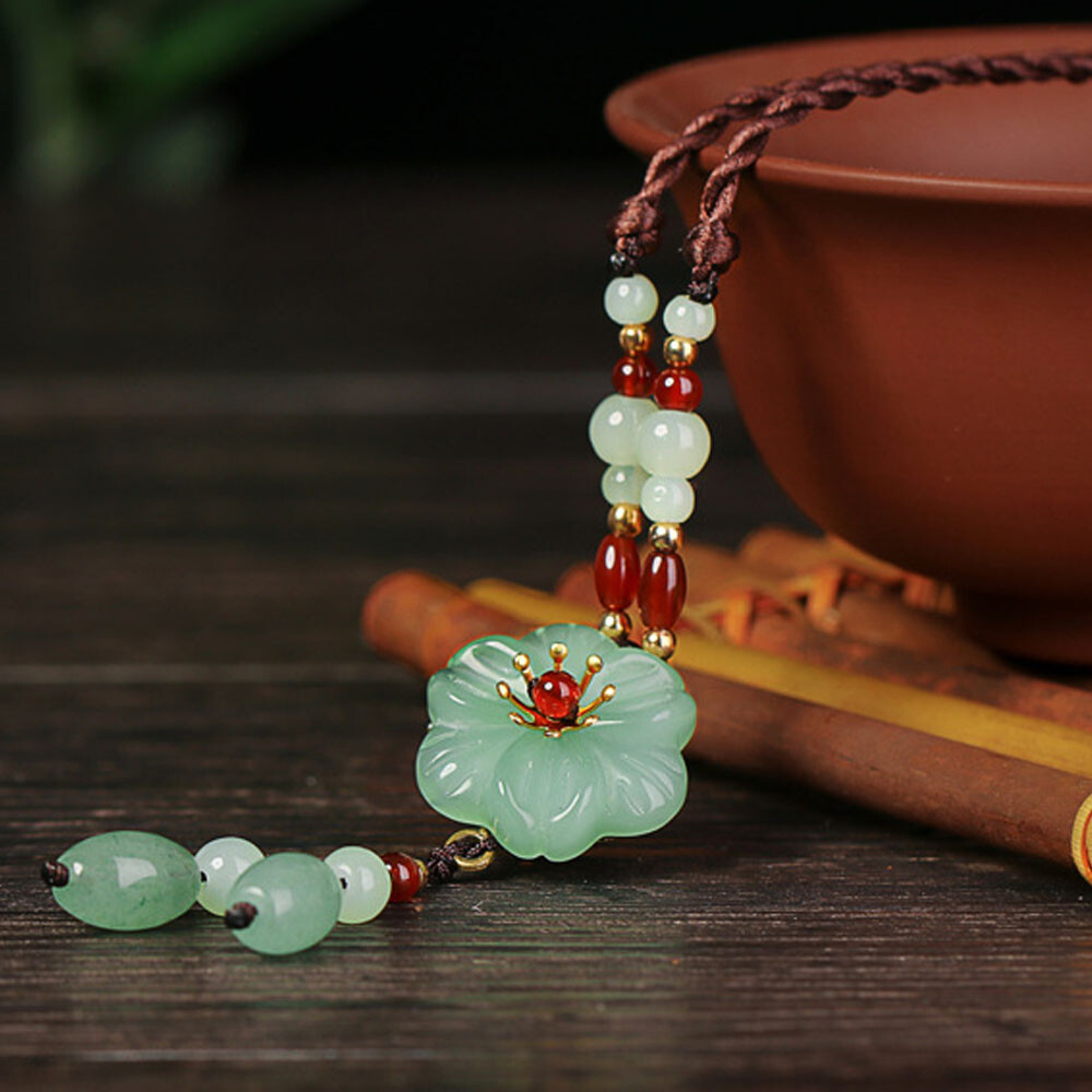 Jade Flower Pendant Carved Jewelry Necklace Luxury Real Natural Green