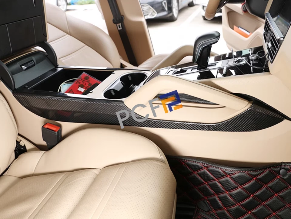 For 18-24 Porsche Cayenne Center Console Gear Shift Side Carbon Fiber Panel Trim - Image 3 of 4