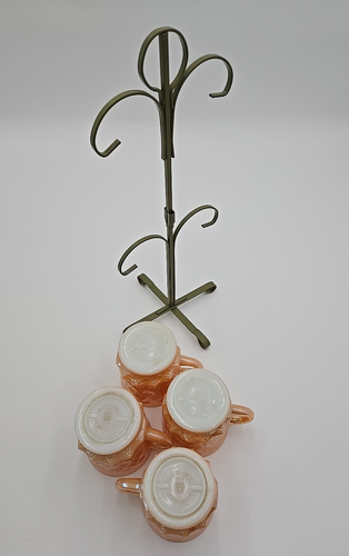 Fire King Anchor Hocking Kimberly Peach Lustre Mugs Cups Vtg Avocado Mug Stand - Picture 7 of 10