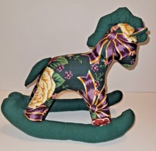 Plush Stuffed Cloth Rocking Horse Cottage Country Decor 10" Tall Green Purple