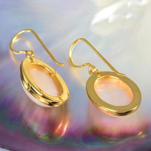 Pendientes Blanco Mabe Perla Ovalado & 18K Oro Vermeil Sobre 925 Ley Plata 5.34g - Imagen 12 de 12