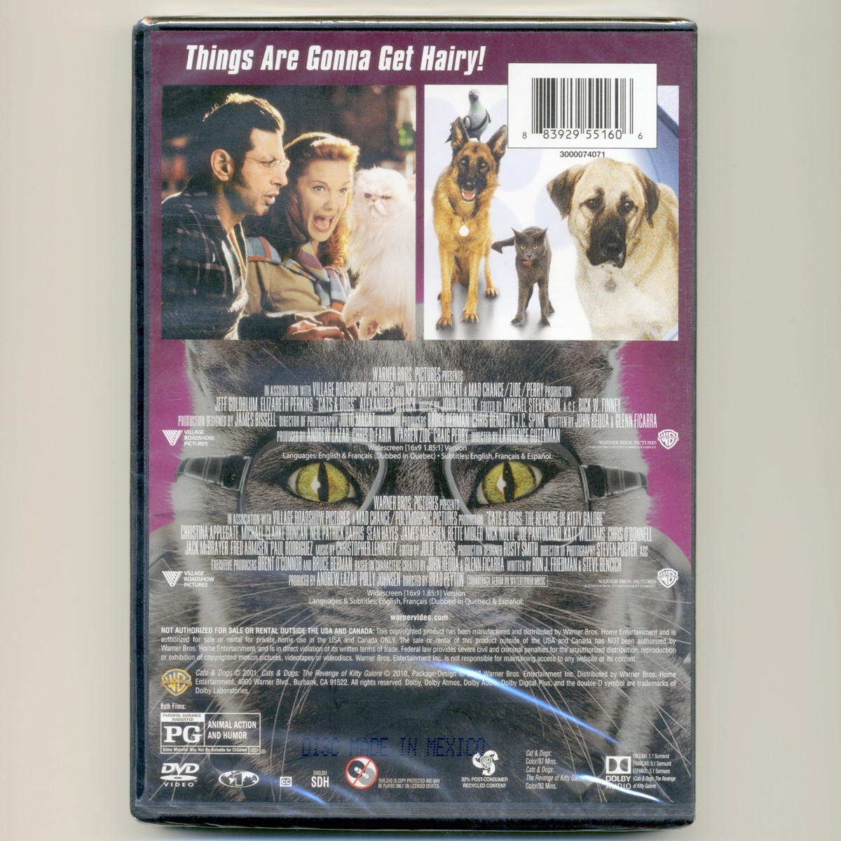 2 PG spy comedy movies: Cats & Dogs 1&2 Revenge Kitty Galore, new
