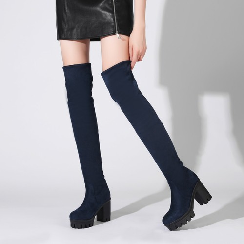suede pull on knee high boots