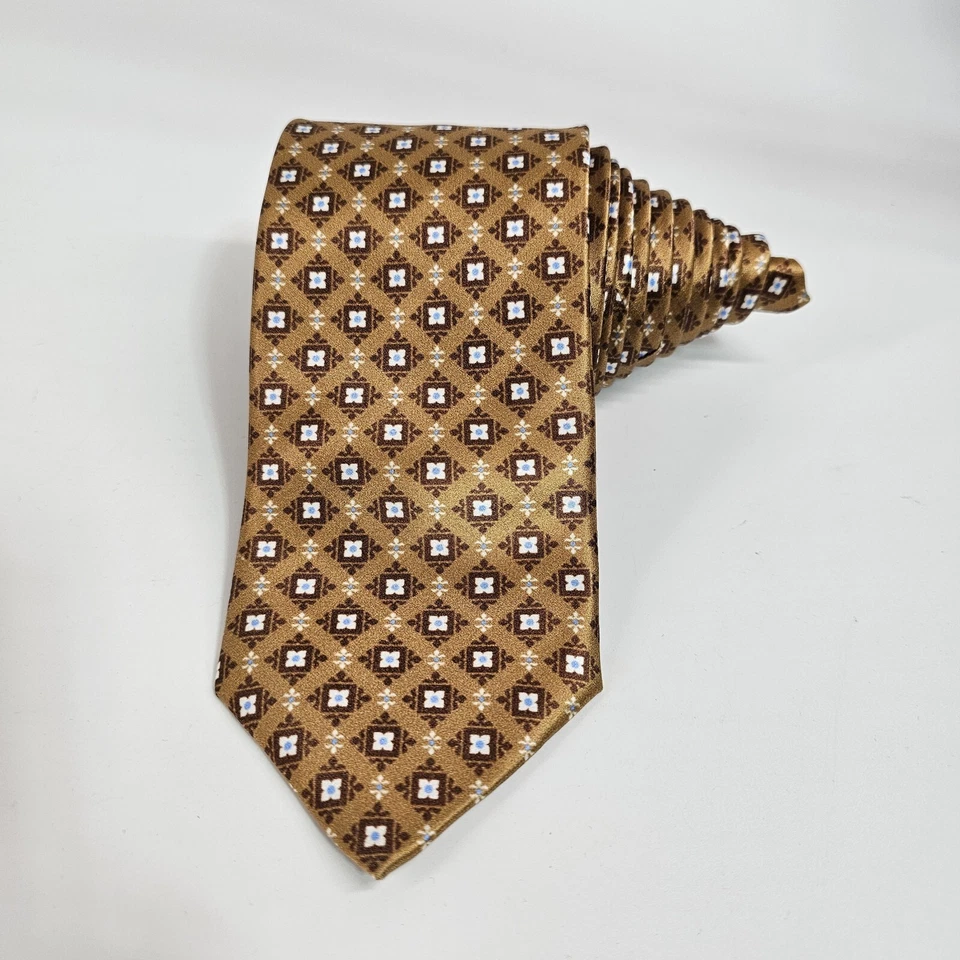 Corbata Dolcepunta Seda Marrón Azul Geométrica Cuadros Floral Satén Argyle Italia Nueva sin Etiquetas Foto 2 de 4